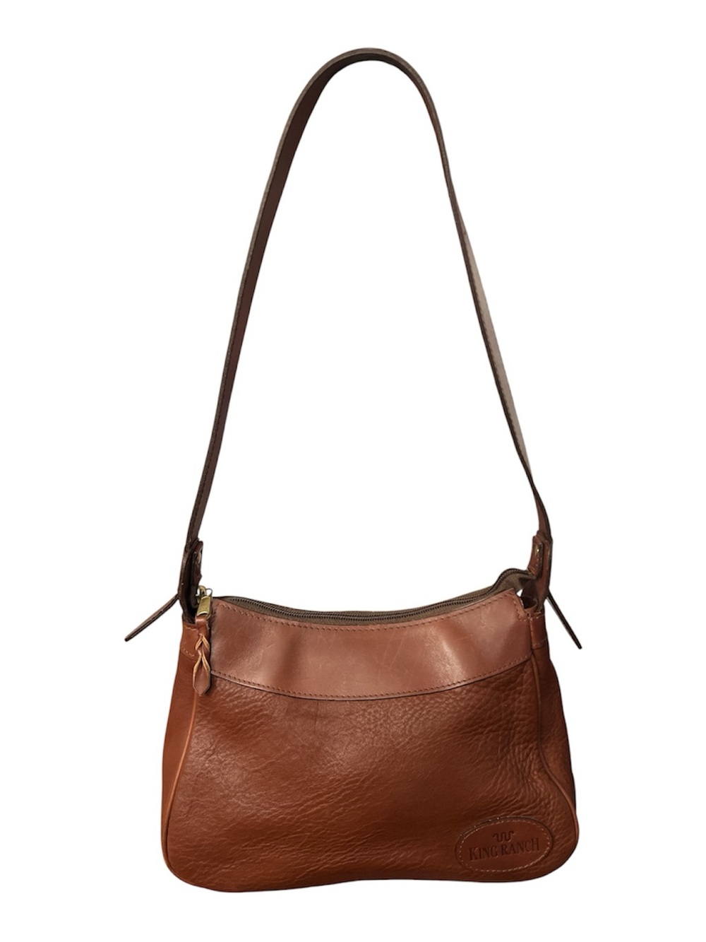 King Ranch Brown Pebbled Shoulder Bag Gold Hardware Braided Accent